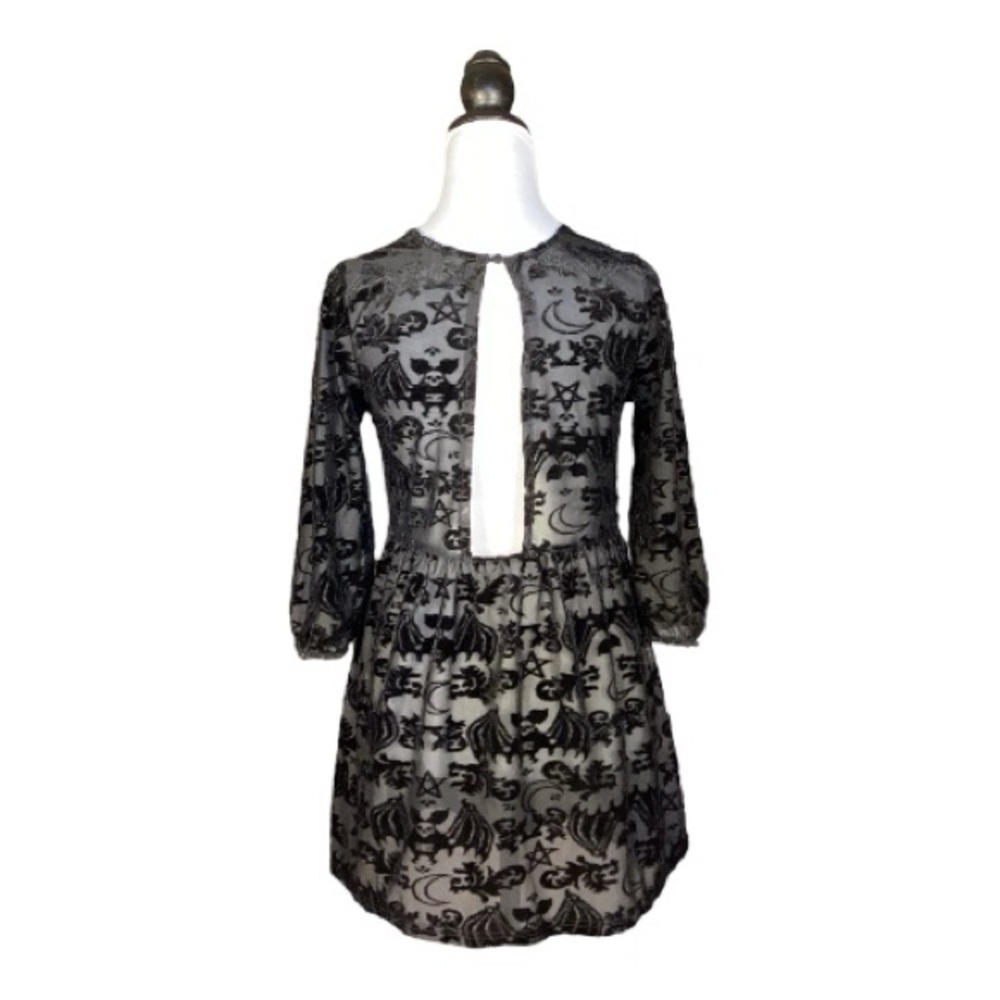 Iron Fist Skater Dress Black Flocked Velvet Occult Bat Moon Pentagram Goth S - Picture 3 of 8